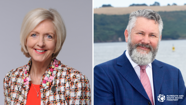 Jan Ward CBE and Richard May PASD Freeport w logo